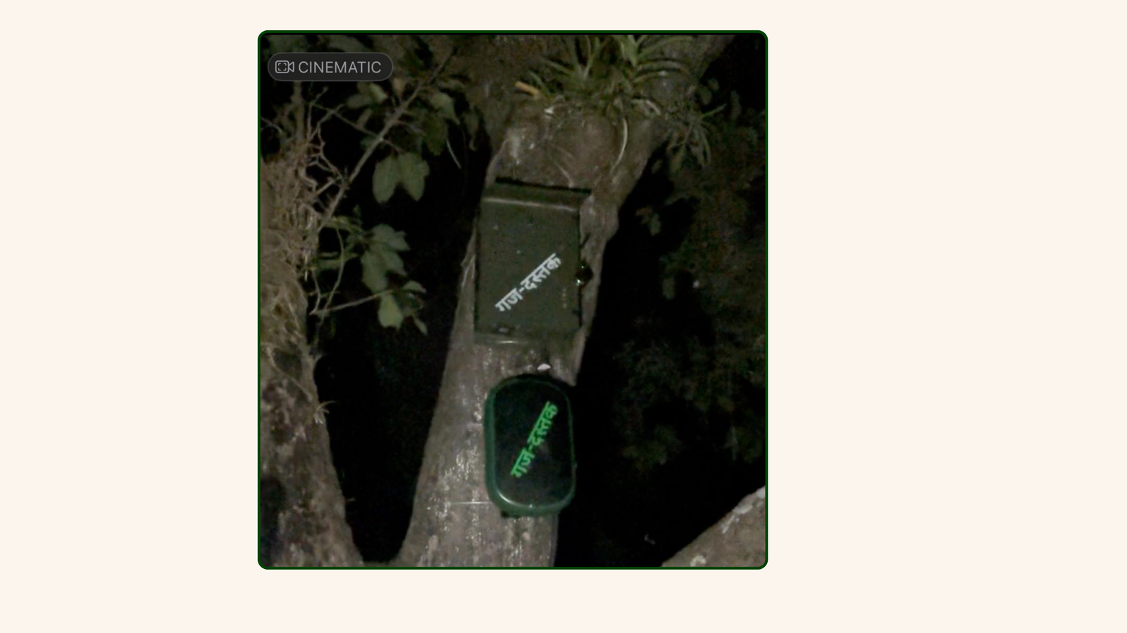 ELEKIND static unit &mdash; tree-mounted with Hindi branding, active at night